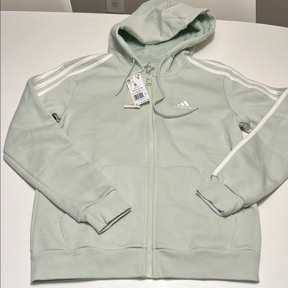 Women’s Adidas ESSENTIALS 3-STRIPES FULL-ZIP FLEECE HOODIE mint green size small